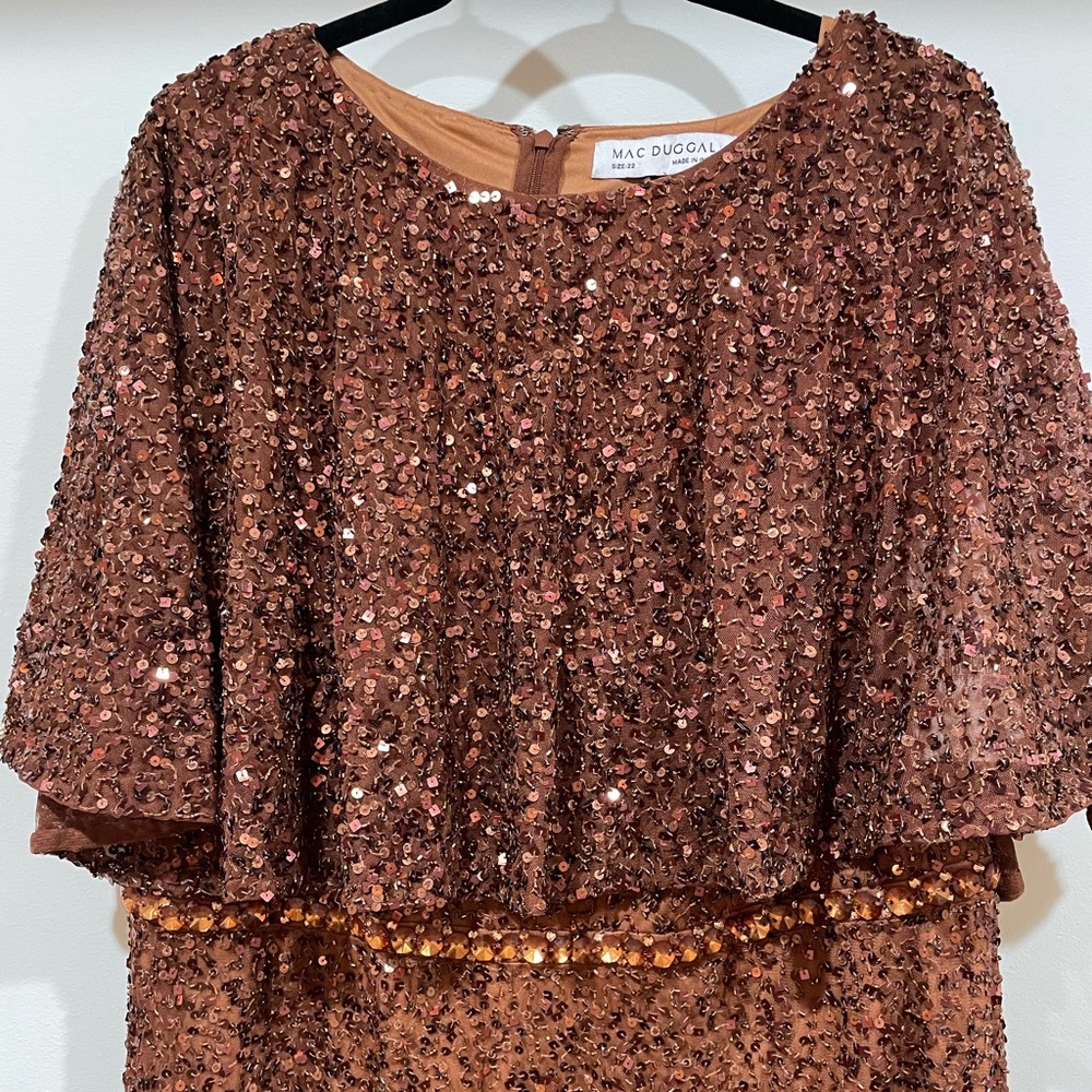 Mac Duggal 5577 Copper Brown Embellished Beaded Cape Dress Size 22  NWT
